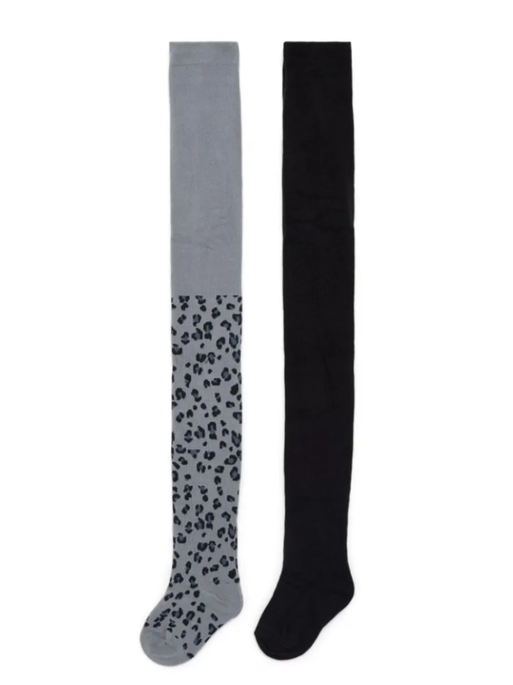 Wonder Nation Girls 2pk Heavyweight Footed Tights, Leopard Grey/Black Size M NEW
